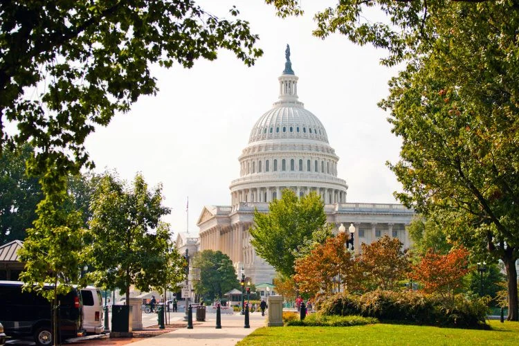 Une vue de loin du Capitole à Washington
